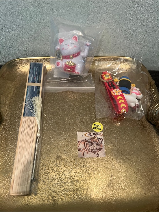 Fan/key-chain/lucky cat Other - #2131*Bundles up 3 set W/Red Lucky Cat & Key-chain for kids & Hand fan
